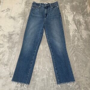 PAIGE Jeans Women's Size 26 High Rise Cindy Straight Leg Raw Hem Medium Wash